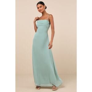 NWT Lulus Jelena Sage Pleated Sleeveless Maxi Dress Bridesmaid Gala Banquet Sz S